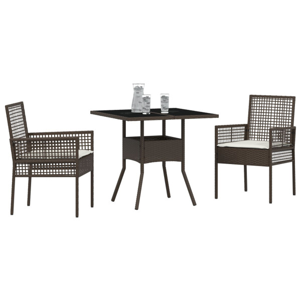 Conjunto de Comedor de Jardín  de 3 Piezas Marrón Ratán Poliéster M 3