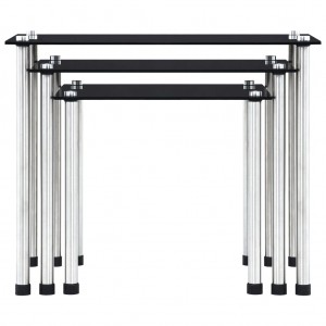 Mesas encastráveis 3 pcs vidro temperado preto H