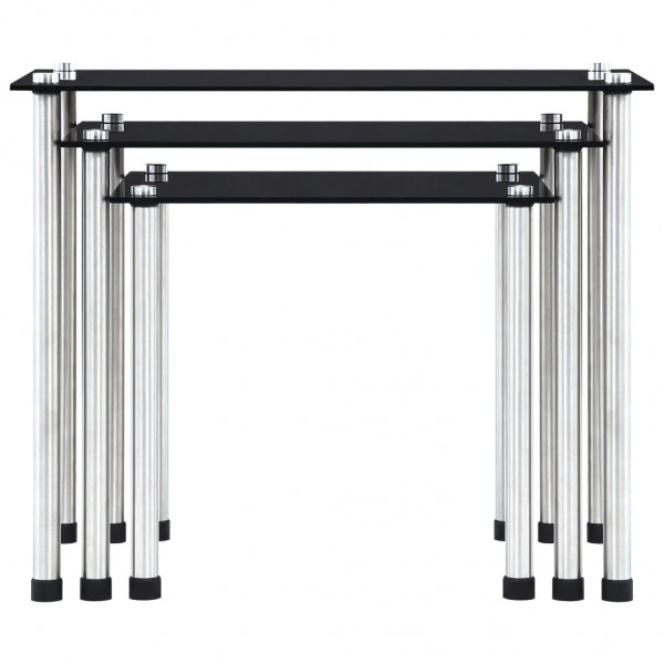 Mesas encastráveis 3 pcs vidro temperado preto M 2