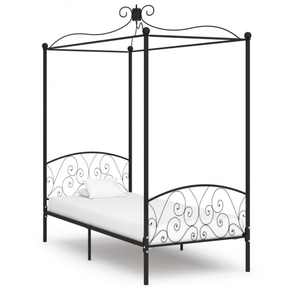 Estructura de cama con dosel metal negro 100x200 cm D