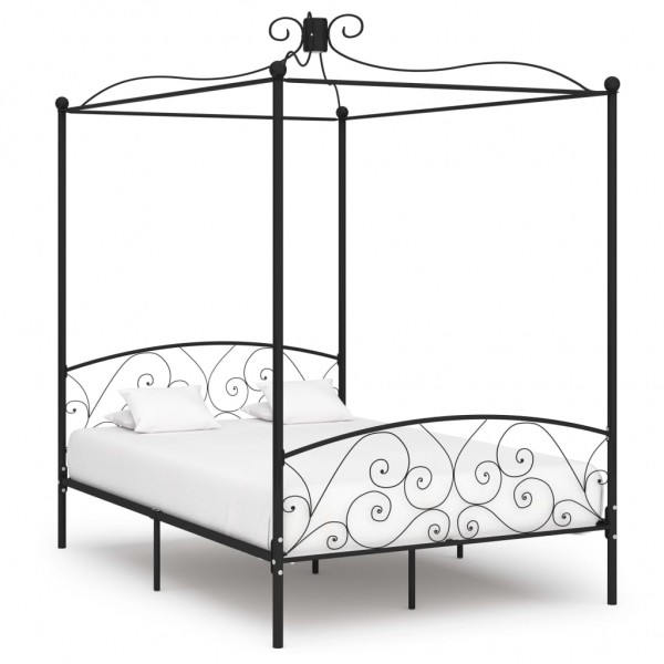 Estructura de cama con dosel metal negro 140x200 cm D
