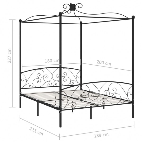 Estructura de cama con dosel metal negro 180x200 cm M 5