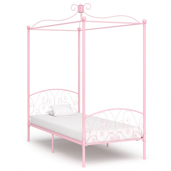 Estructura de cama con dosel metal rosa 100x200 cm D