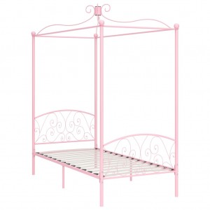 Estrutura de cama com dossel 100x200 cm metal cor-de-rosa H