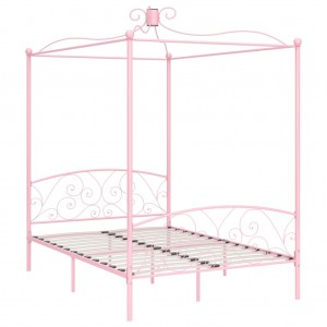 Estructura de cama con dosel metal rosa 140x200 cm H