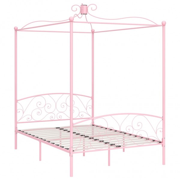 Estrutura de cama com dossel 140x200 cm metal cor-de-rosa M 2