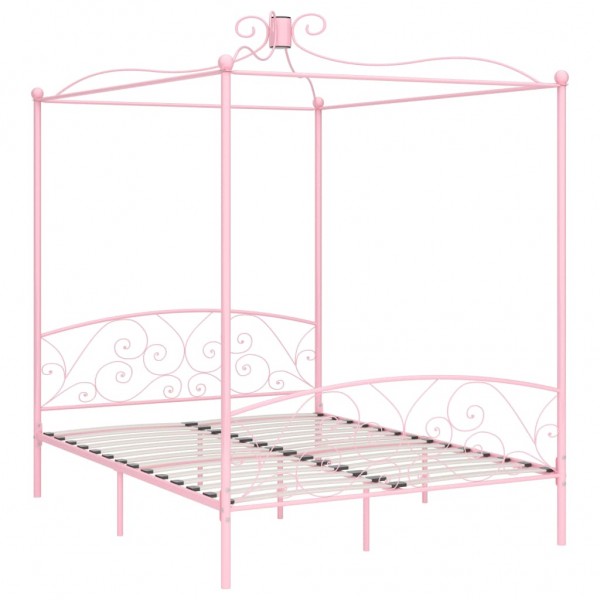 Estructura de cama con dosel metal rosa 160x200 cm M 2
