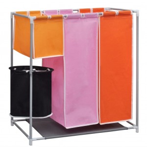 Cesto separador de roupa de 3 secções com caixote 2 pcs H