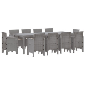 Juego de Comedor de Jardín de 11 Piezas con Cojines Gris Claro Ratán Sintético H