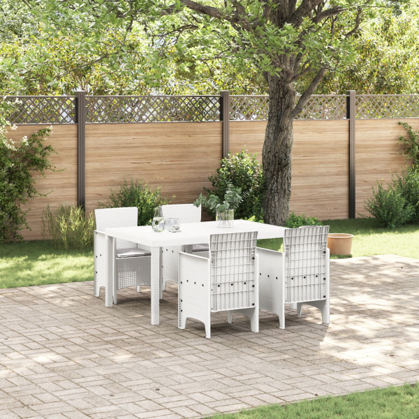 Conjunto de Comedor de Jardín de 5 Piezas con Cojines Blanco Rattan Sintético D