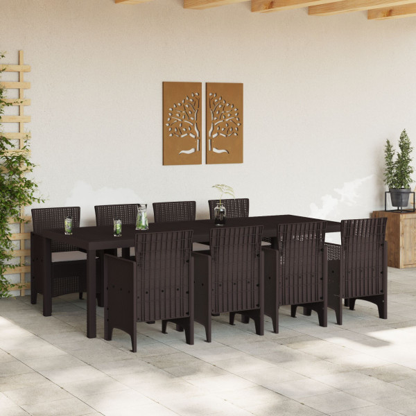 Conjunto de Comedor Jardín de 9 Piezas con Cojines Marrón Polirratán M 3