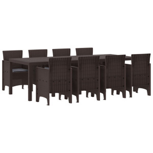 Set de Comedor de Jardín de 9 Piezas con Cojines Marrón Poliratan H