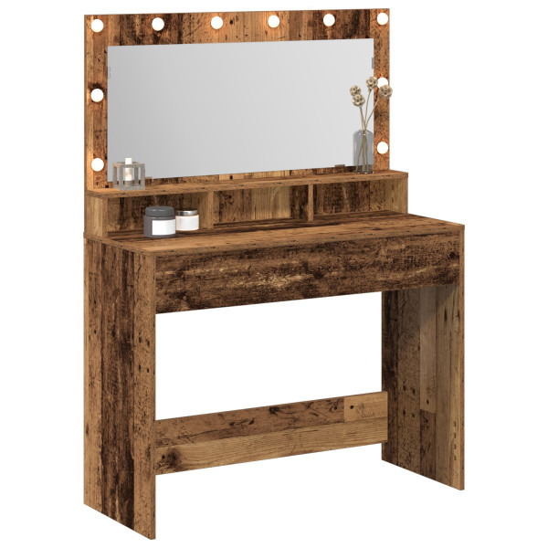 Mesa de Maquilhagem com Luzes LED - Madeira Vintage - 100x41x135 cm M 3