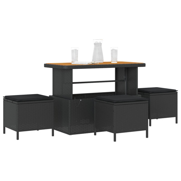 Conjunto de Comedor de Jardín de 4 Piezas con Cojines Negro de Poliratán y Acacia M 3