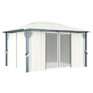 Gazebo com cortina 400x300 cm alumínio creme H