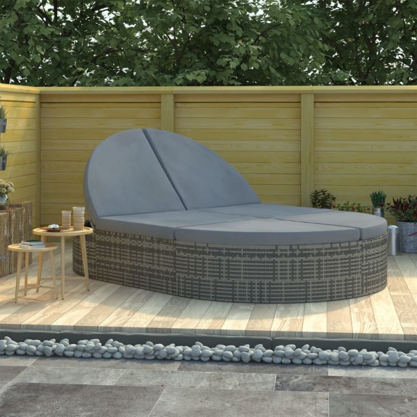 Tumbona para 2 personas con cojines ratán sintético gris D