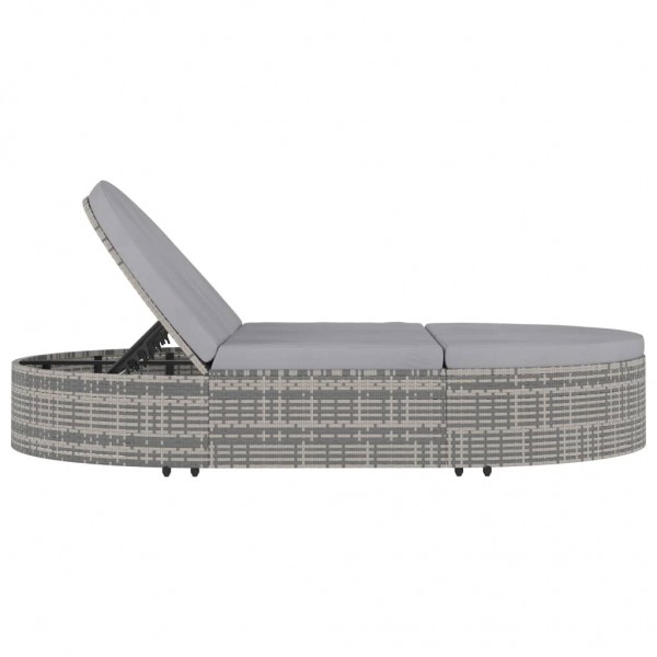 Tumbona para 2 personas con cojines ratán sintético gris M 4
