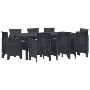 Conjunto de Comedor de Jardín de 9 Piezas con Cojines Anthracite Poliratán H