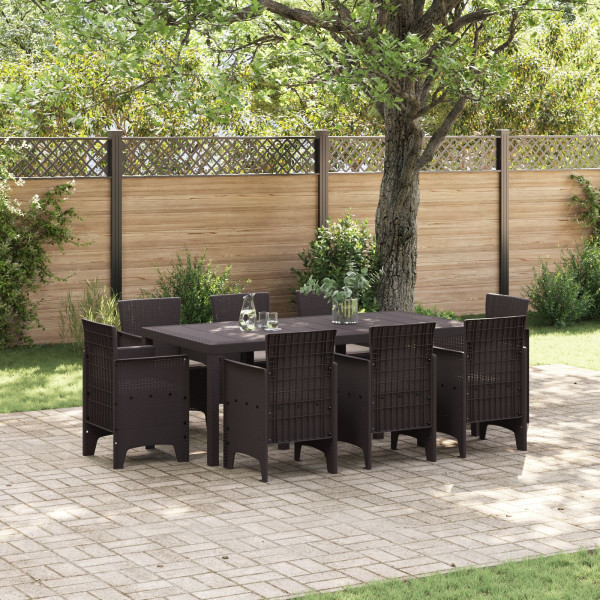Conjunto de Comedor de Jardín de 9 Piezas con Cojines Marrón Rattan Sintético D