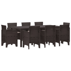 Conjunto de Comedor de Jardín de 9 Piezas con Cojines Marrón Rattan Sintético H
