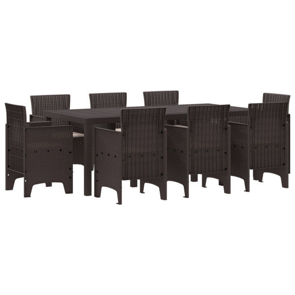 Conjunto de Comedor de Jardín de 9 Piezas con Cojines Marrón Rattan Sintético M 2