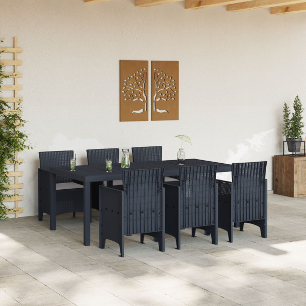 Juego de Comedor de Jardín de 7 Piezas con Cojines Anthracite Poliratán M 3