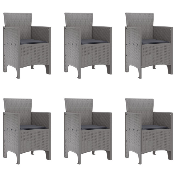 Conjunto de Comedor de Jardín de 7 Piezas con Cojines Gris Claro de Rattan de Poliéster M 5