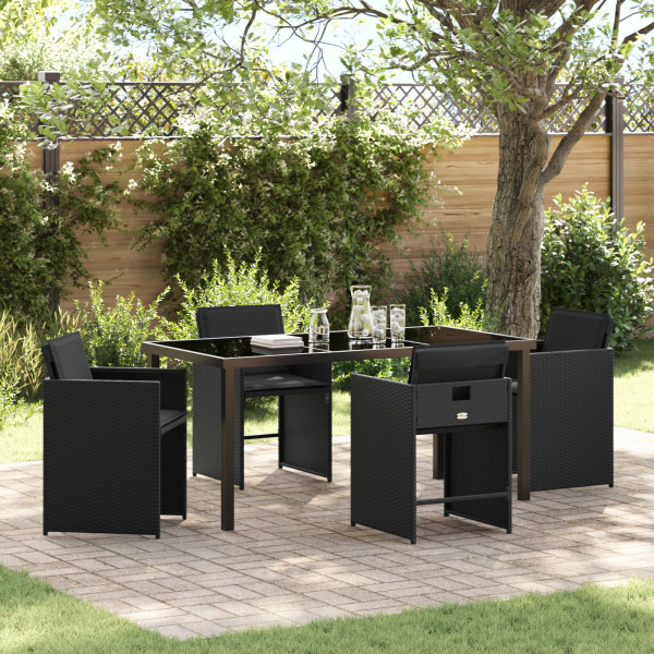 Set de Comedor de Jardín de 5 Piezas  con Cojines Negro Poliratán D