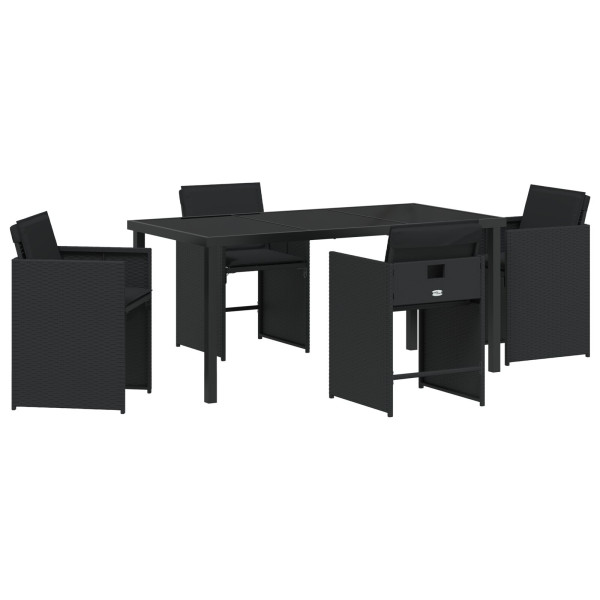 Set de Comedor de Jardín de 5 Piezas  con Cojines Negro Poliratán M 2
