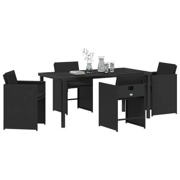 Conjunto de Jantar de Jardim com 5 Peças e Almofadas Preto de Rattan Poliéster M 3
