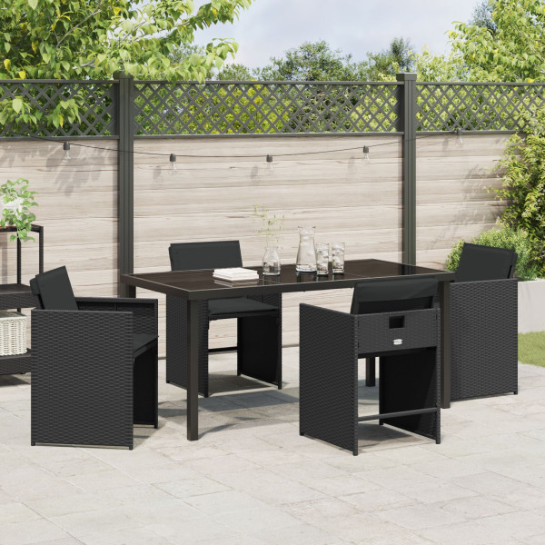 Conjunto de Jantar de Jardim com 5 Peças e Almofadas Preto de Rattan Poliéster M 4