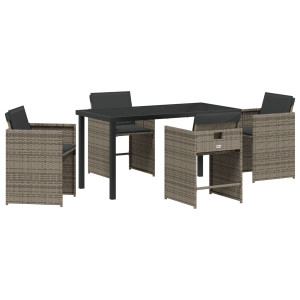 Conjunto de Jantar de Jardim com Almofadas Cinza Rattan PE H