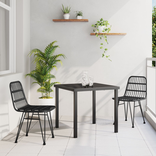 Conjunto de Comedor de Jardín de 3 Piezas  Ratán Poli Negro D