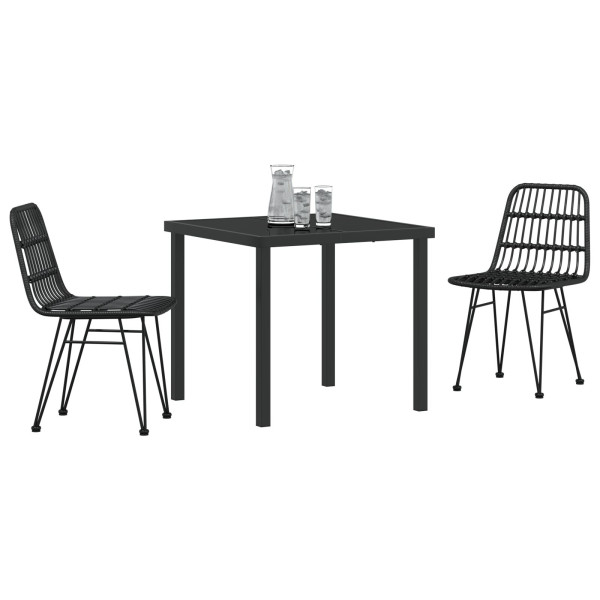 Conjunto de Comedor de Jardín de 3 Piezas  Ratán Poli Negro M 3