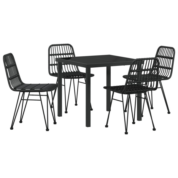 Conjunto de Comedor de Jardín de 5 Piezas  de Ratán Poliéster Negro M 2