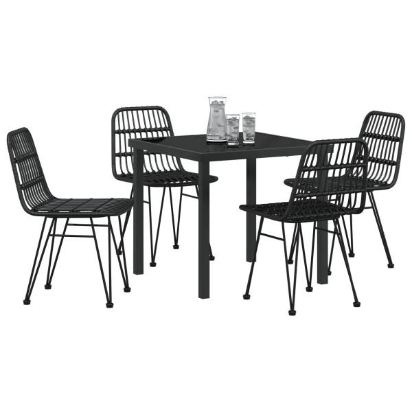 Conjunto de Comedor de Jardín de 5 Piezas  de Ratán Poliéster Negro M 3