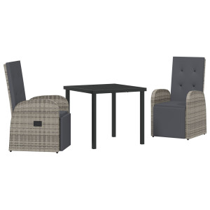 Set de comedor de jardín de 3 piezas con cojines Ratán Poliéster Gris H