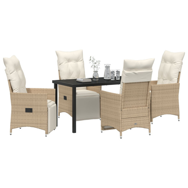 Set de Comedor de Jardín de 5 Piezas con Cojines Beige Poliratán M 3