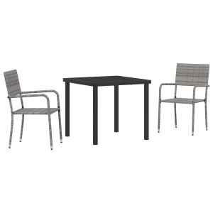 Conjunto de Jantar para Jardim - 3 Peças em Cinza Poly Rattan. H