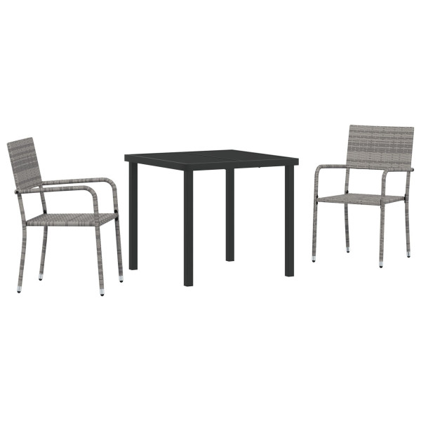 Conjunto de Jantar para Jardim - 3 Peças em Cinza Poly Rattan. M 2