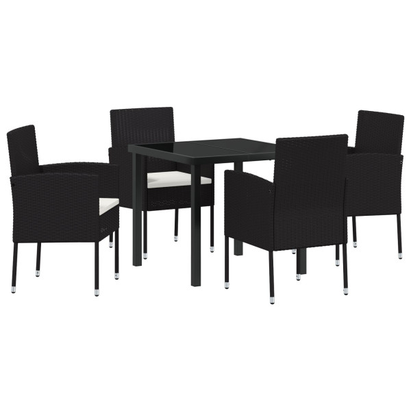 Set de Comedor de Jardín  de 5 Piezas con Cojines Negro Ratán Poliéster M 2