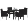 Set de Comedor de Jardín  de 5 Piezas con Cojines Negro Ratán Poliéster 3