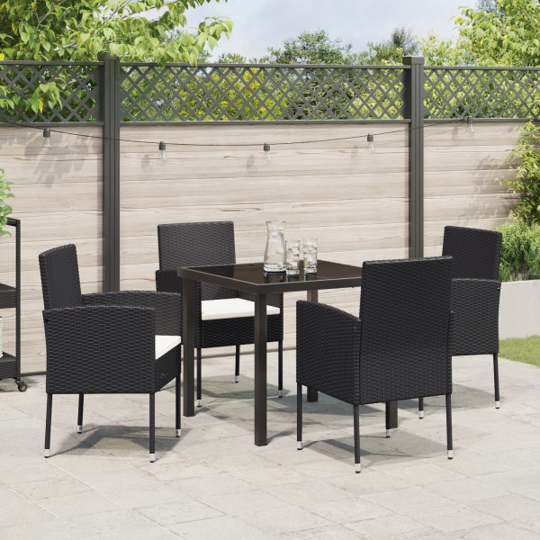 Conjunto de Jantar de Jardim com 5 Peças e Almofadas Preto Rattan Poliéster M 4