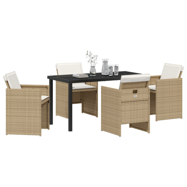 Conjunto de comedor de jardín  de 5 piezas con cojines de poliratán beige M 3