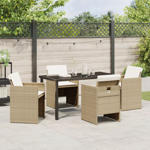 Conjunto de Jantar de Jardim de 5 Peças com Almofadas Bege em Rattan Sintético M 4