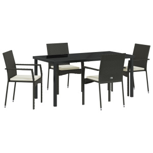 Conjunto de Jantar de Jardim 5 pcs Preto 160 x 80 x 73 cm H