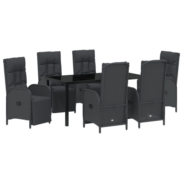Conjunto de Jantar de Jardim com 7 Peças e Almofadas de Rattan Preto M 2