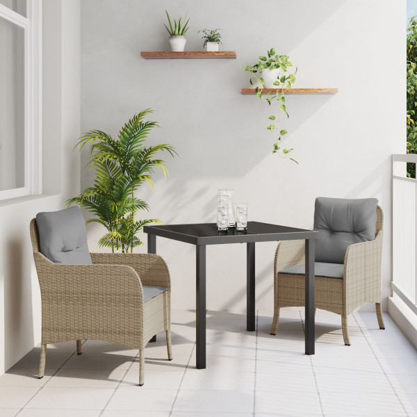 Conjunto de comedor de jardín  de 3 piezas con cojines Beige Poliratán D