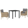 Conjunto de comedor de jardín  de 3 piezas con cojines Beige Poliratán 2