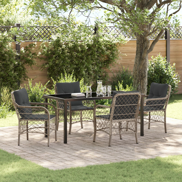 Set de Comedor de Jardín de 5 Piezas con Cojines Gris Claro Rattan PE D